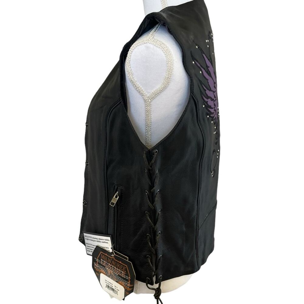 Milwaukee Leather Women's Vest Stud and Wings Size S Black Purple Moto NWT Biker - Picture 4 of 14